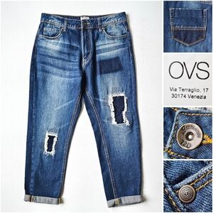 Italian OVS Boyfriend Jeans Women’s Size 24 Distressed Medium Wash Cotton Denim